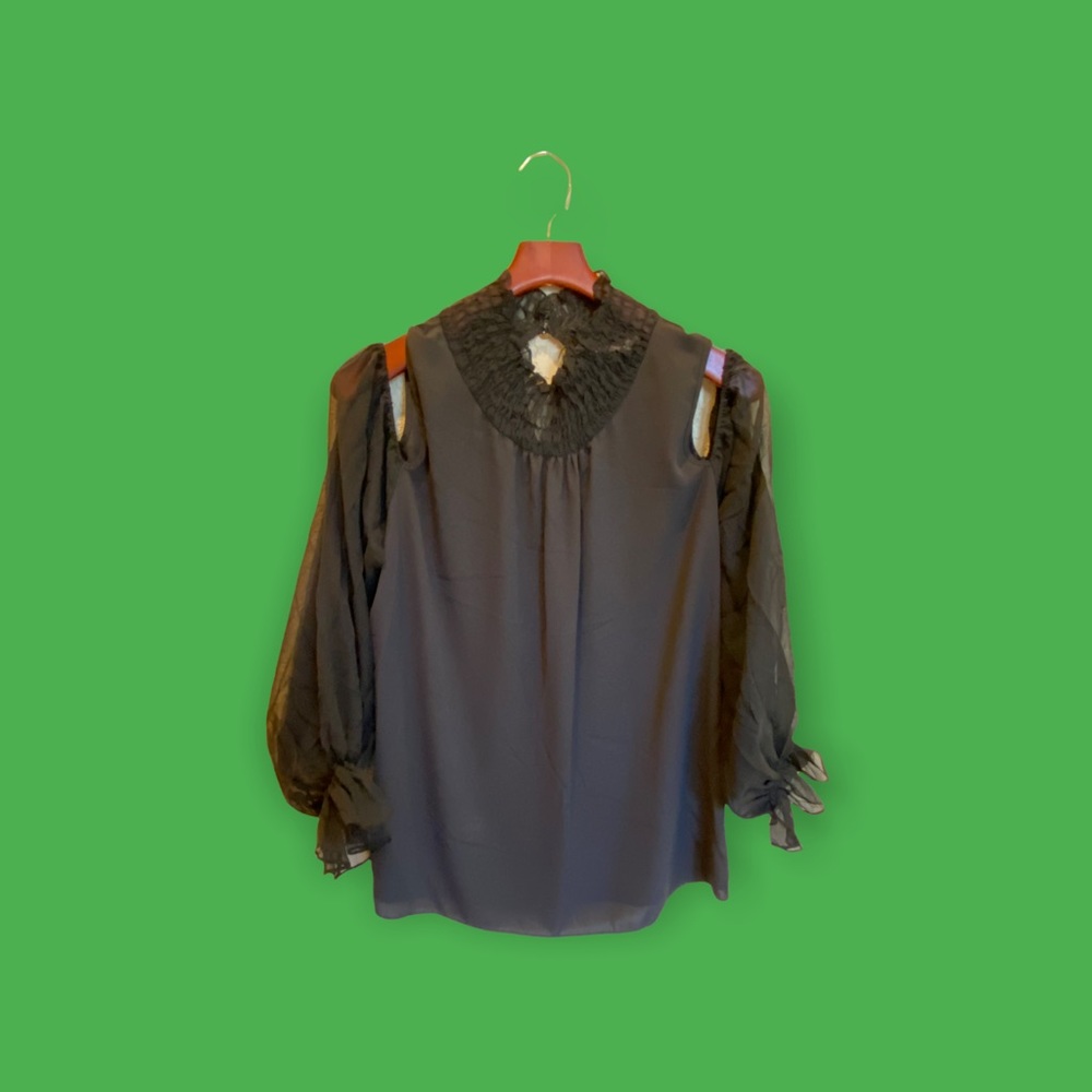 Smocked collar, cold shoulder blouse